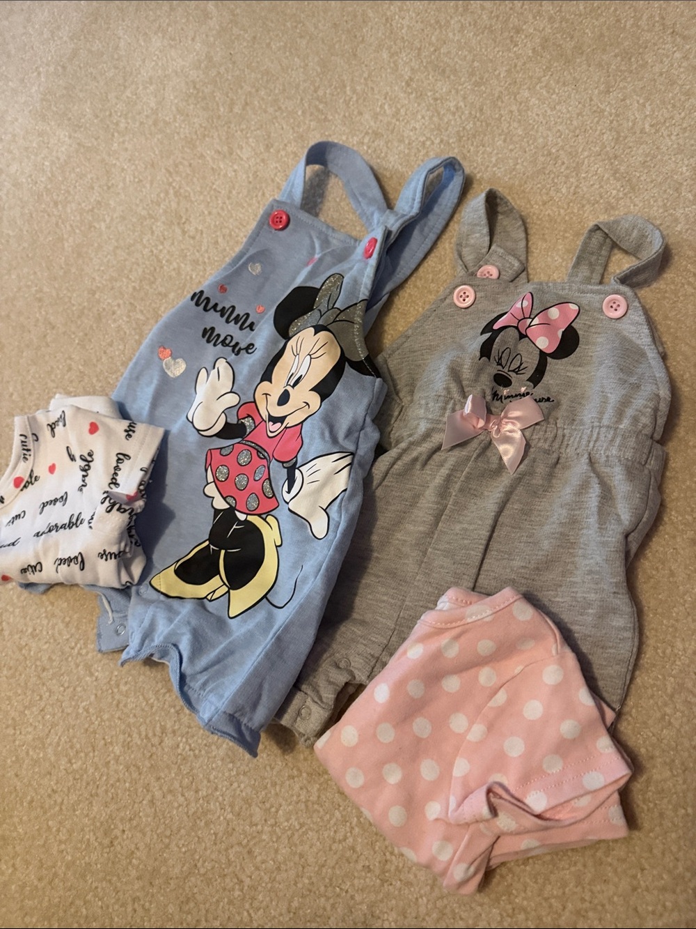 Disney Minnie Mouse Blue and Gray Girls' One-Piece Footies with Pink Accents